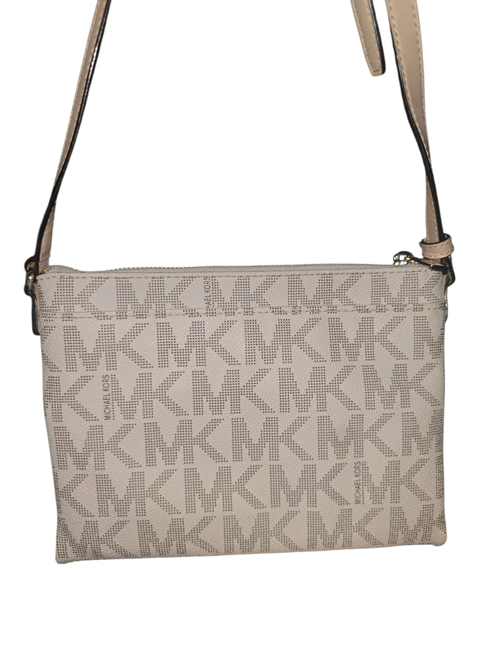 Michael Kors Jet Set Double-Zip Beige Logo Crossbody with Pale Tan Strap